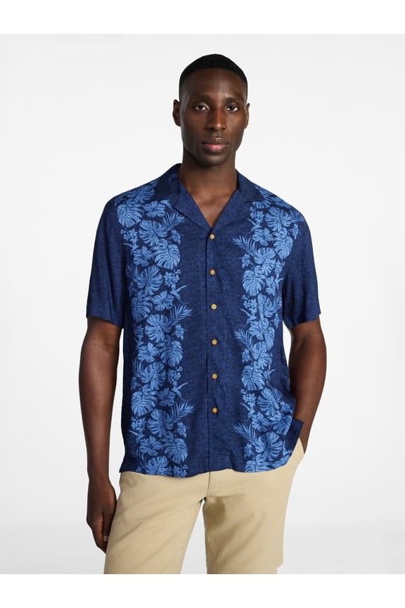 Men's Printed Camp Shirt with Short Sleeves, Sizes S-3XLT