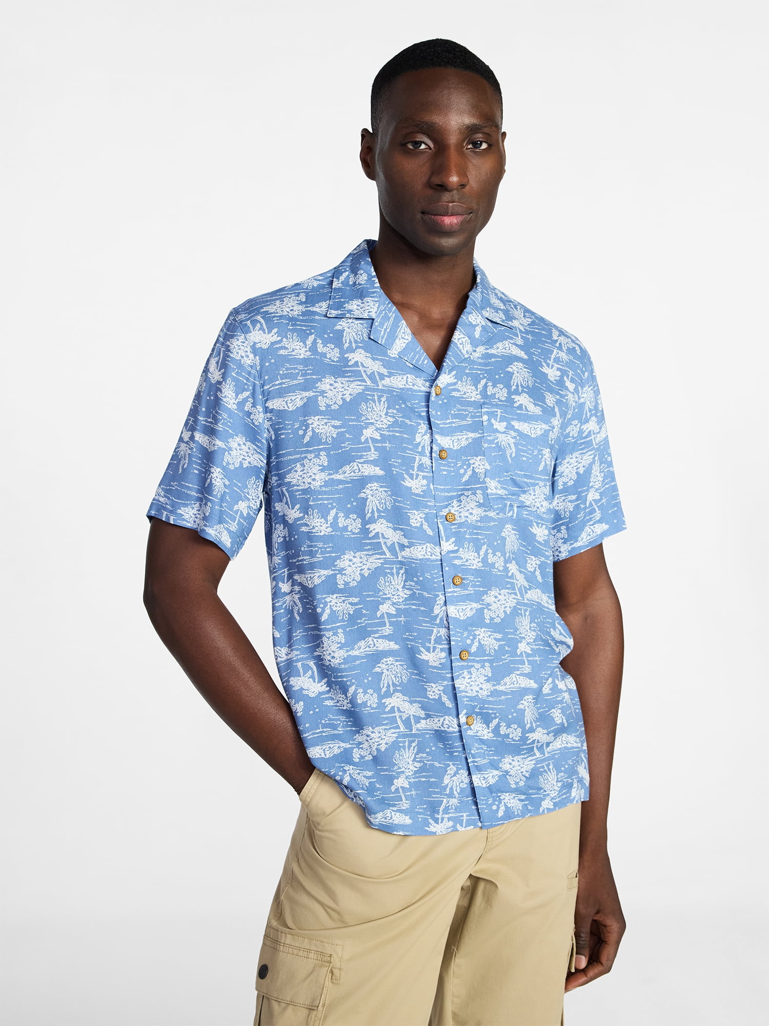George Men's Relaxed Fit Printed Camp Shirt with Short Sleeves, Sizes S-3XLT