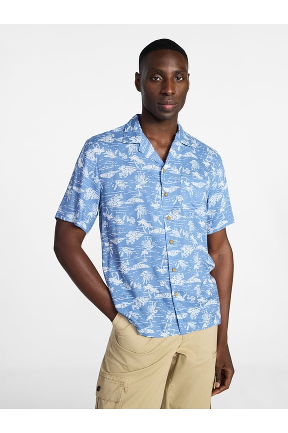 Men's Printed Camp Shirt with Short Sleeves, Sizes S-3XLT