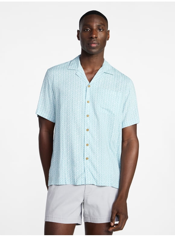 Men's Printed Camp Shirt with Short Sleeves, Sizes S-3XLT