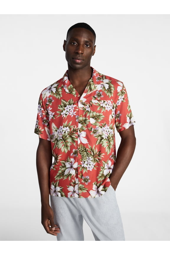 Men's Relaxed Fit Printed Camp Shirt with Short Sleeves, Sizes S-3XLT