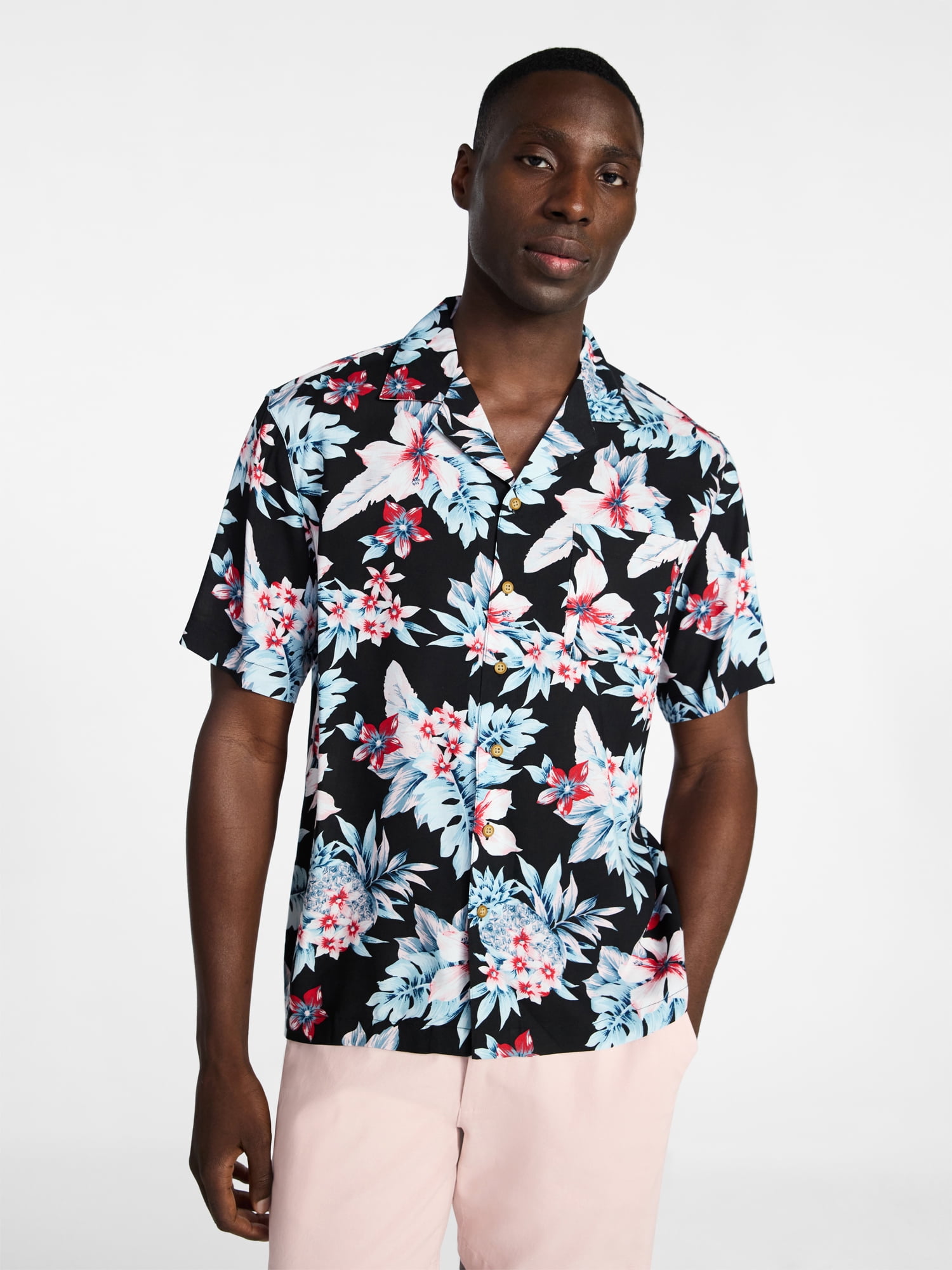George Men's Relaxed Fit Printed Camp Shirt with Short Sleeves, Sizes S-3XLT