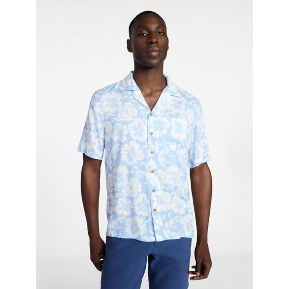 George Men's Relaxed Fit Printed Camp Shirt with Short Sleeves, Sizes S-3XLT