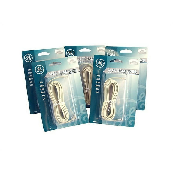 Pack of 5 GE Telephone Base Cords -14 Feet - Almond