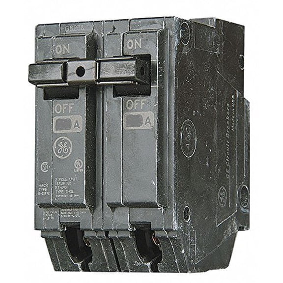 GE Plug in Circuit Breaker, THQL, Number of Poles 2, 20 Amps, 120/240VAC, Standard