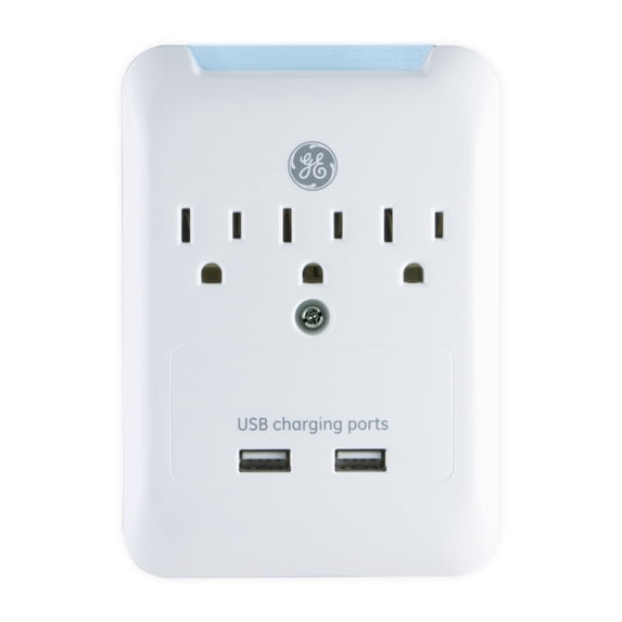 GE Pro 3-Outlet 2-USB Charging Station, Surge Protector, White, 33646