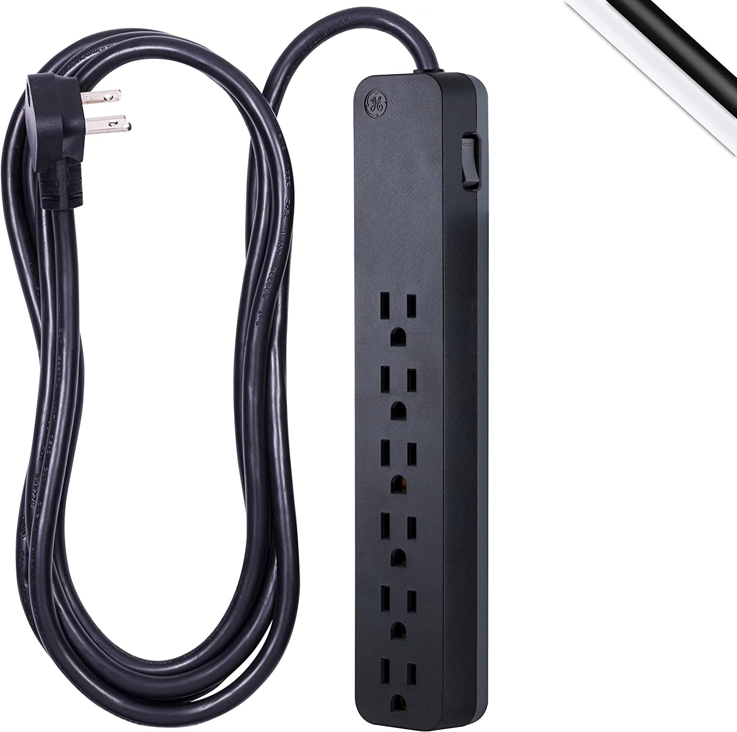 Black 8ft Cord 6-Outlet Surge Protector Power Strip
