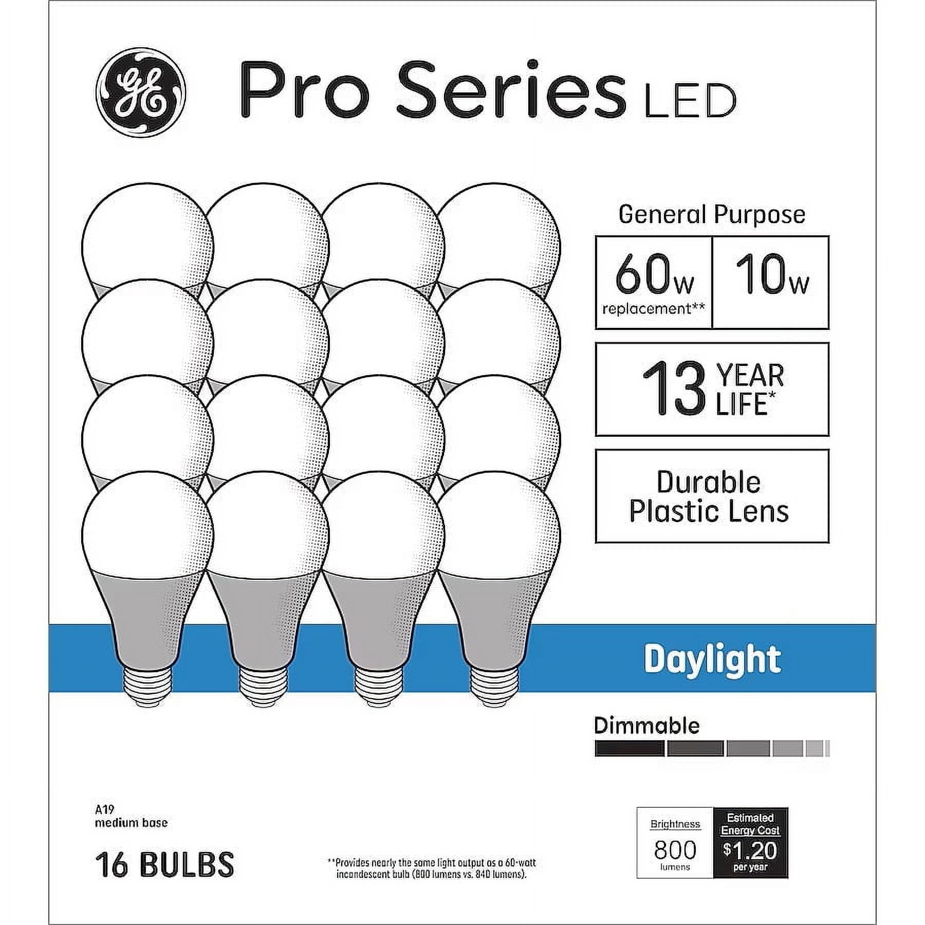 GE Pro Series 60-Watt EQ A19 Daylight Medium Base (e-26) Dimmable LED General Purpose Light Bulb (16-Pack) Item #5203839 Model #93130711