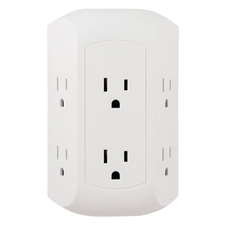GE Pro Side-Access 6 Outlet Surge Protector, White Wall Tap Adapter, 15A, 43648
