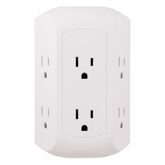 GE Pro Side-Access 6 Outlet Surge Protector, White Wall Tap Adapter, 15A 43648