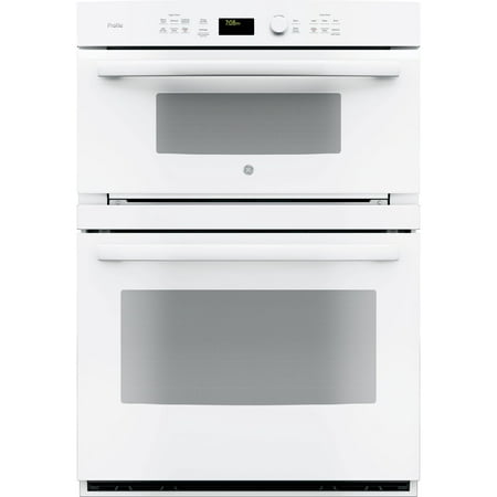 GE Profile - 30" Built-In Single Electric Convection Wall Oven with Built-In Microwave - White on white