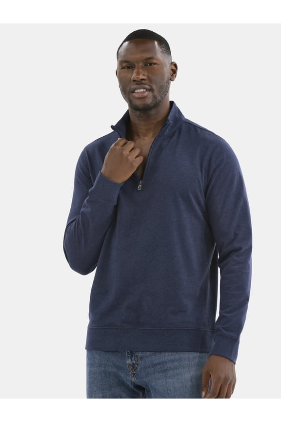 Men's and Big Men's Knit Jersey Quarter Zip Pullover with Long Sleeves, Sizes S-3XL