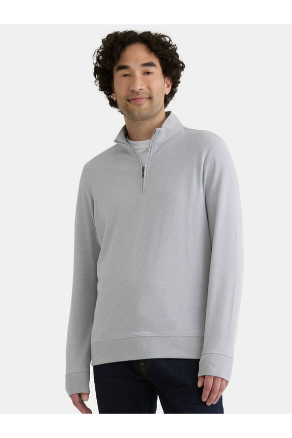 Men's and Big Men's Knit Jersey Quarter Zip Pullover with Long Sleeves, Sizes S-3XL