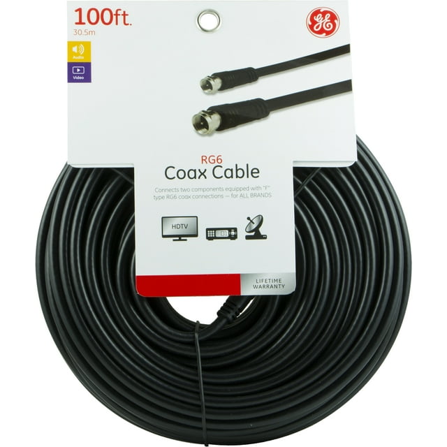 GE RG6 Coaxial Cable 100 ft F Type Connectors Double Shielded Coax