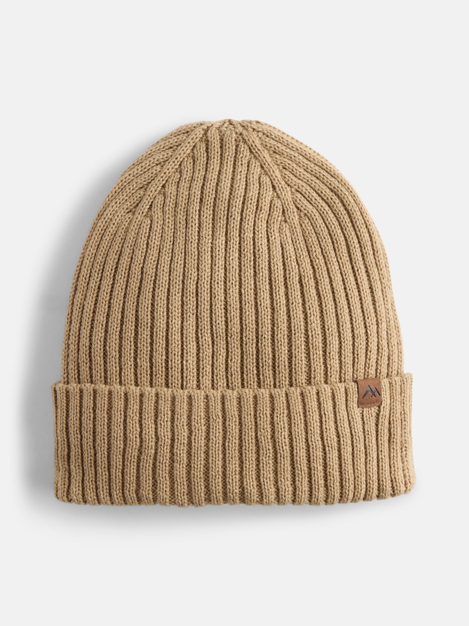 George Men's Fleece Lined Ribbed Knit Beanie Hat, Khaki