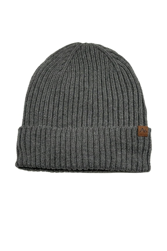 Men's Ribbed Fleece Lined Knit Beanie,Charcoal Grey Heather