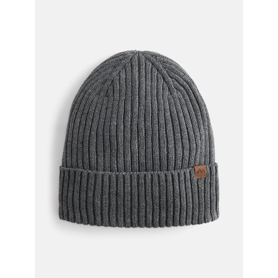 George Men's Fleece Lined Ribbed Knit Beanie Hat, Charcoal Grey