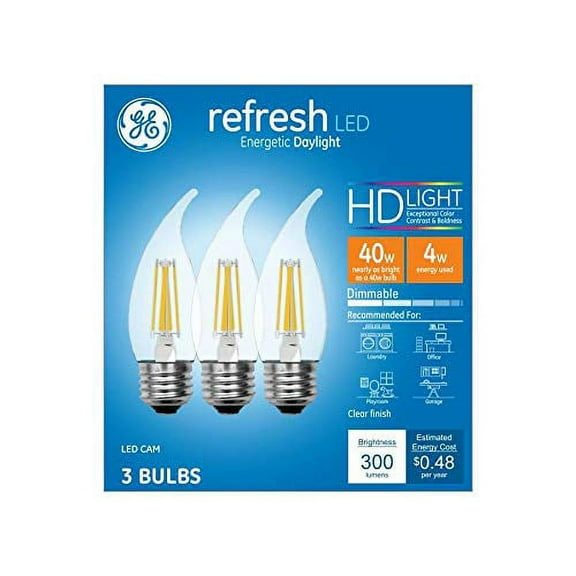 GE Refresh 40-Watt EQ CA10 Daylight Dimmable Candle Bulb Light Bulb (3-Pack)
