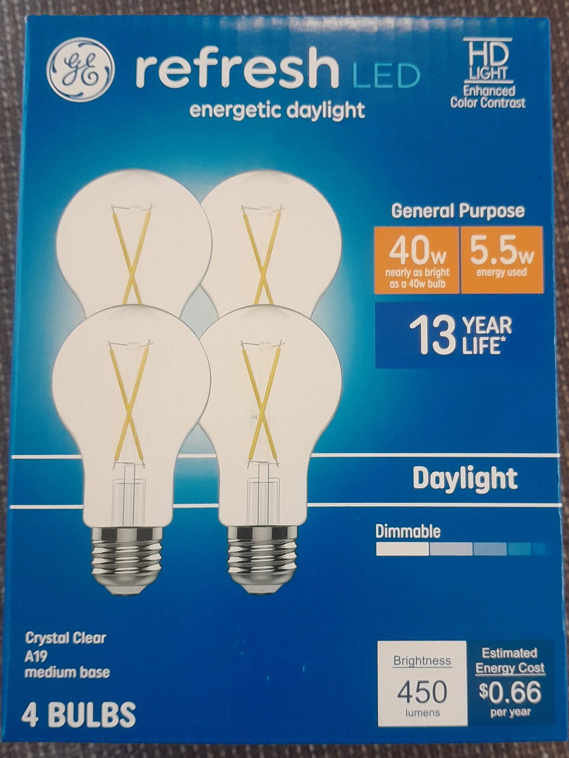GE Refresh Energetic Daylight LED Bulbs 40/5.5-Watt Crystal Clear A19 4 ...