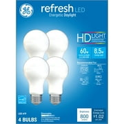 GE Refresh HD LED Light Bulbs, 60 Watt, Daylight, A19 Bulbs, Medium Base, Frosted Finish, 4pk