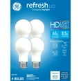 thumbnail image 1 of GE Refresh HD LED Light Bulbs, 60 Watt, Daylight, A19 Bulbs, Medium Base, Frosted Finish, 4pk, 1 of 9
