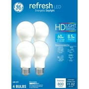 GE Refresh HD LED Light Bulbs, 60 Watt, Daylight, A19 Bulbs, Medium Base, Frosted Finish, 4pk