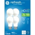 thumbnail image 1 of GE Refresh HD LED Light Bulbs, 75 Watt, Daylight, A19 Bulbs, Medium Base, Frosted Finish, 4pk, 1 of 9