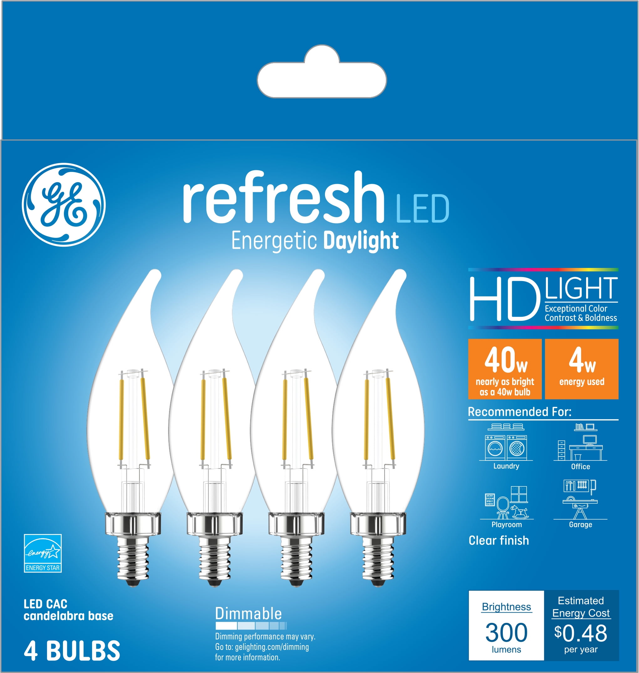 GE Refresh LED Decorative Light Bulbs, Daylight, 40 Watt Eqv