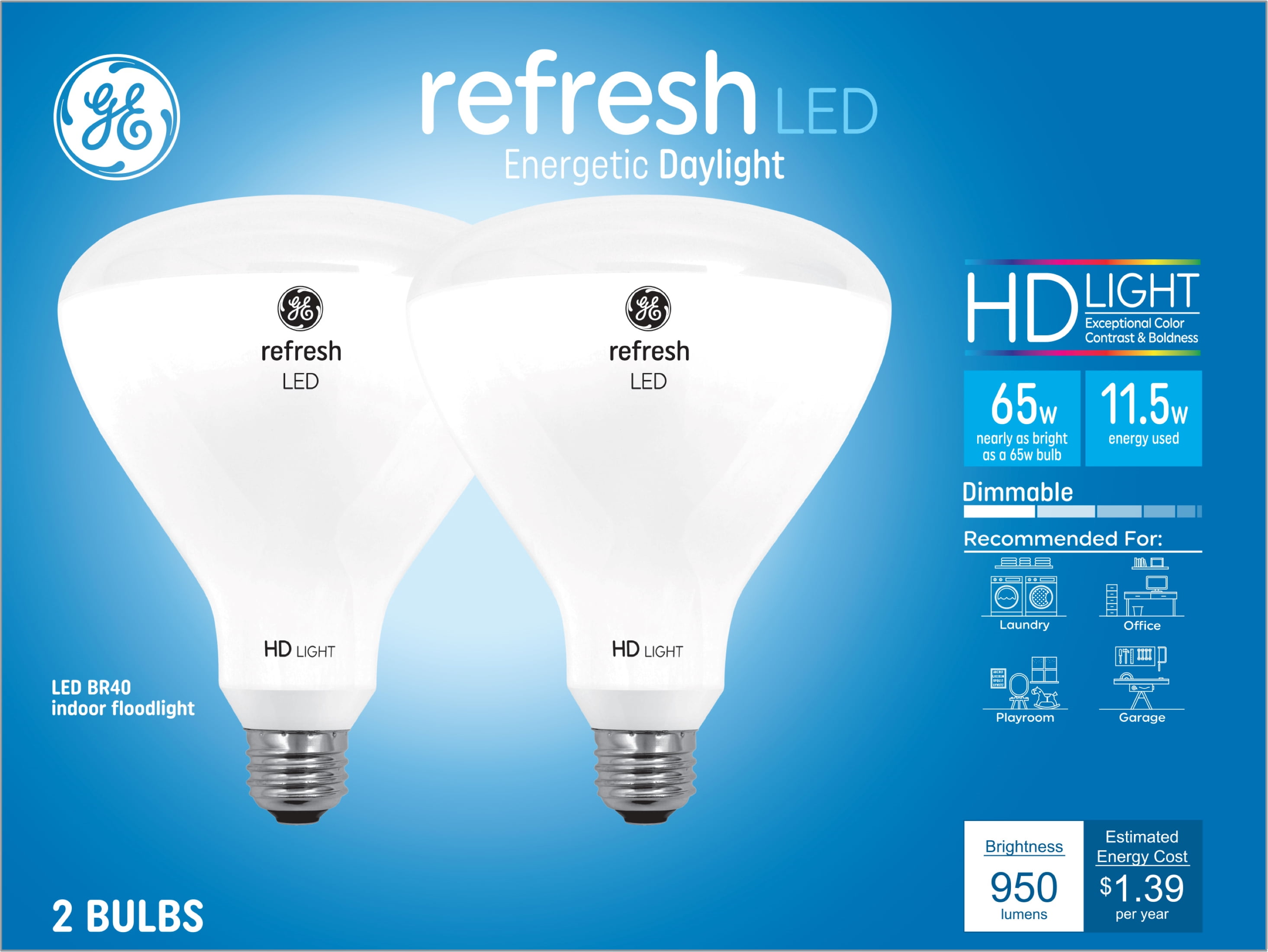 GE Refresh LED Light Bulbs, 65 Watt Eqv, Daylight, BR40 Indoor