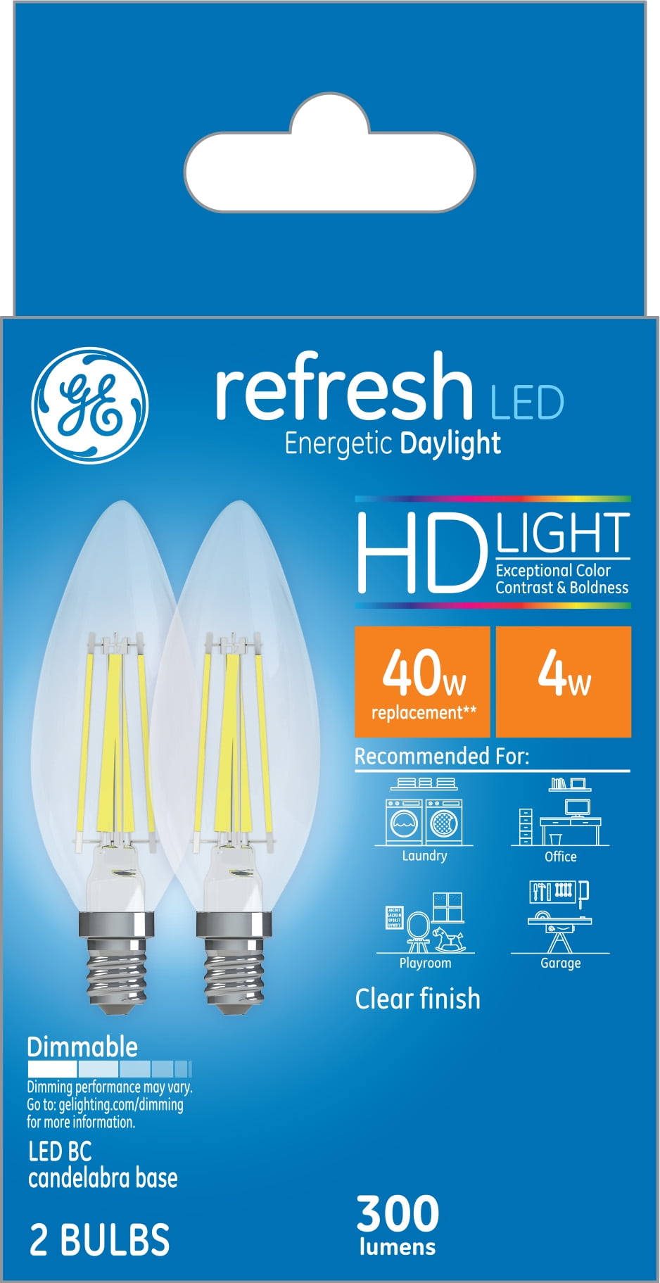 GE Refresh LED Light Bulbs, Decorative Style Bulb Shape, Daylight, 40