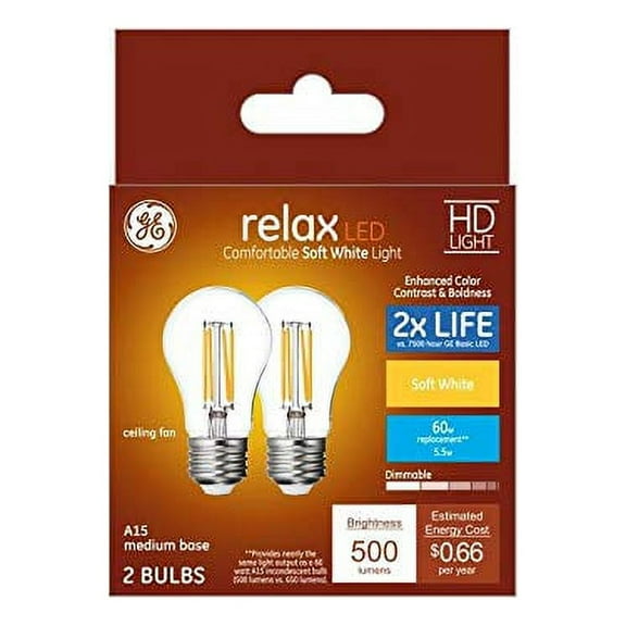 GE Relax 2-Pack 60 W Equivalent Dimmable Soft White A15 LED Fixture Light Bulbs Vintage Antique