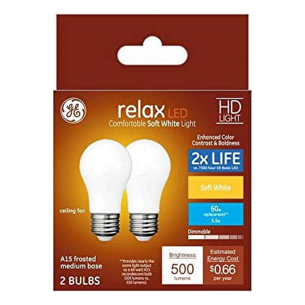 GE Relax 2-Pack 60 W Equivalent Dimmable Soft White A15 LED Light Fixture Light Bulbs Frosted Medium Base