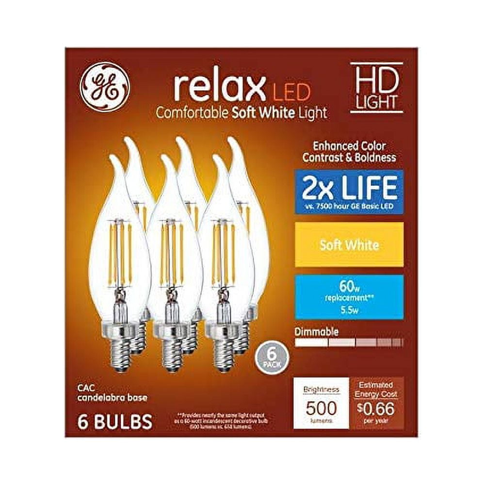 Soft White LED Dimmable Candle Light Bulbs, 6-Pack