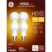 GE Relax HD LED Light Bulbs, 100 Watt, Soft White, A19 Bulbs, Medium Base, Frosted Finish, 4pk