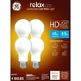 thumbnail image 1 of GE Relax HD LED Light Bulbs, 60 Watt, Soft White, A19 Bulbs, Medium Base, Frosted Finish, 4pk, 1 of 9