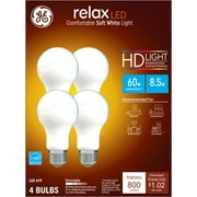 GE Relax HD LED Light Bulbs, 60 Watt, Soft White, A19 Bulbs, Medium Base, Frosted Finish, 4pk