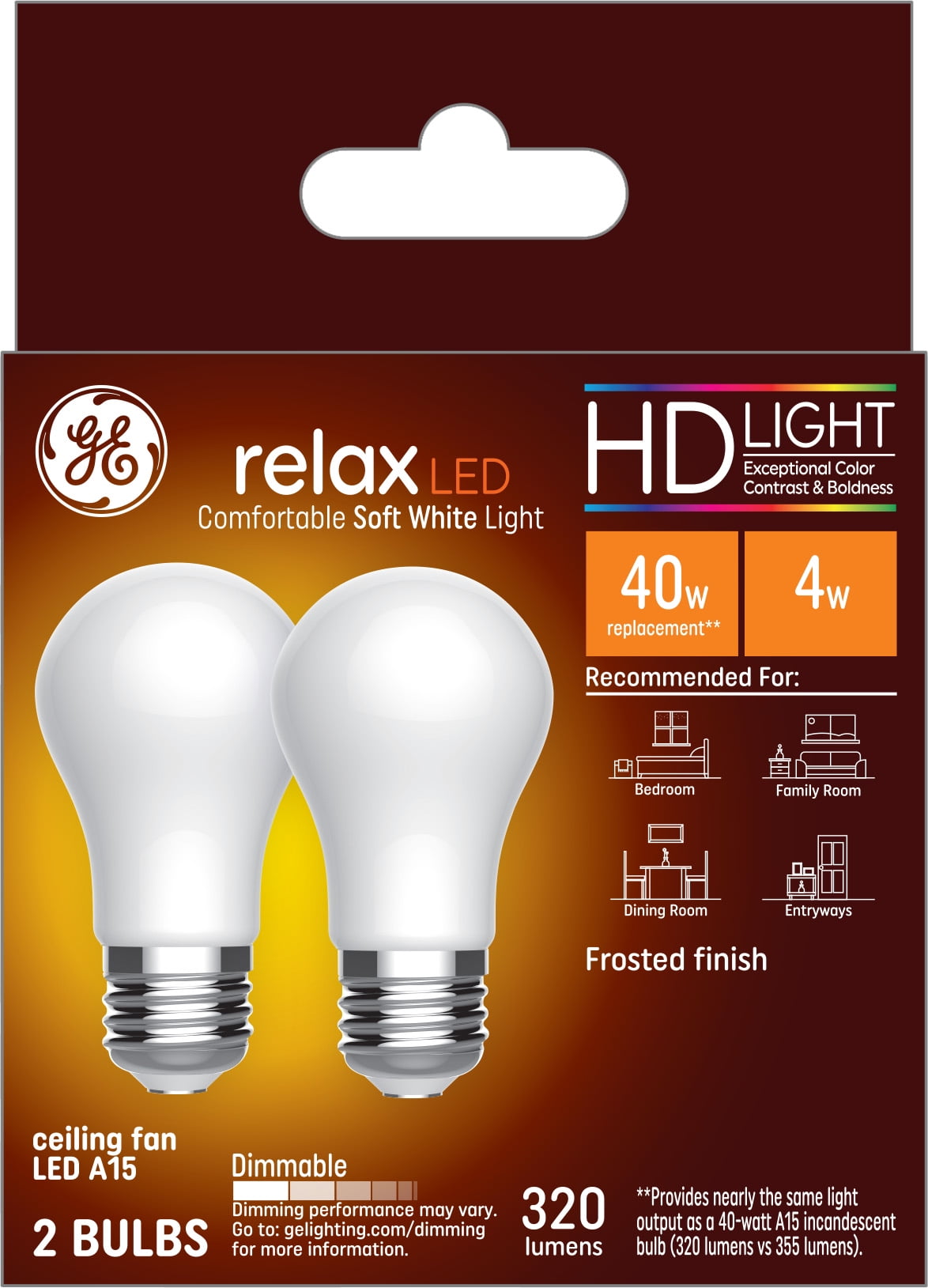 GE Relax LED Light Bulbs, 40 watts Eqv, Soft White, A15 Ceiling Fan