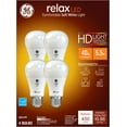 thumbnail image 1 of GE Relax LED Light Bulbs, Soft White, 40 Watts Eqv, A19 General Purpose Bulb, 4pk, 1 of 14