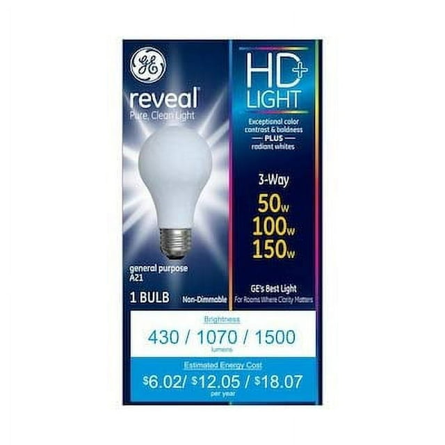 GE Reveal 150Watt 3Way Bulb A21 Light Fixture 64594 Incandescent