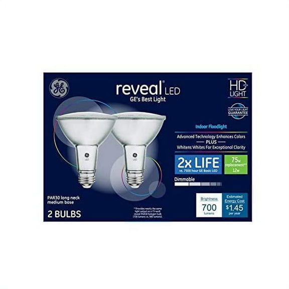 GE Reveal 2-Pack 75 W Equivalent Dimmable Flood Color-Enhancing Par30 Longneck LED Light Fixture Light Bulbs