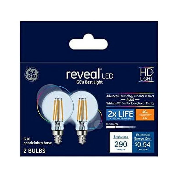 GE Reveal 40 Watt EQ G16.5 Color Enhancing Dimmable Globe Bulb Light Bulb 2 Pack