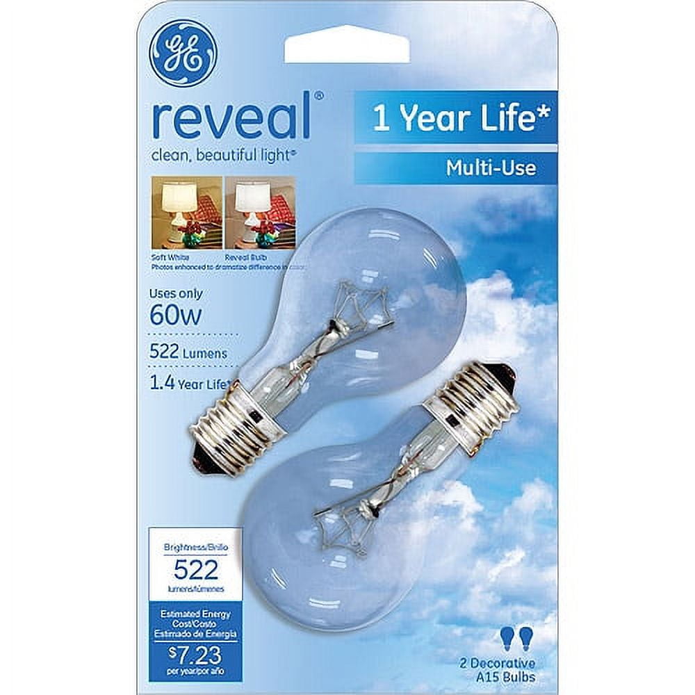 GE Reveal Light Bulb, Tubular, Blue Clear, Medium Base, 60 Watts, Batteries & Lighting