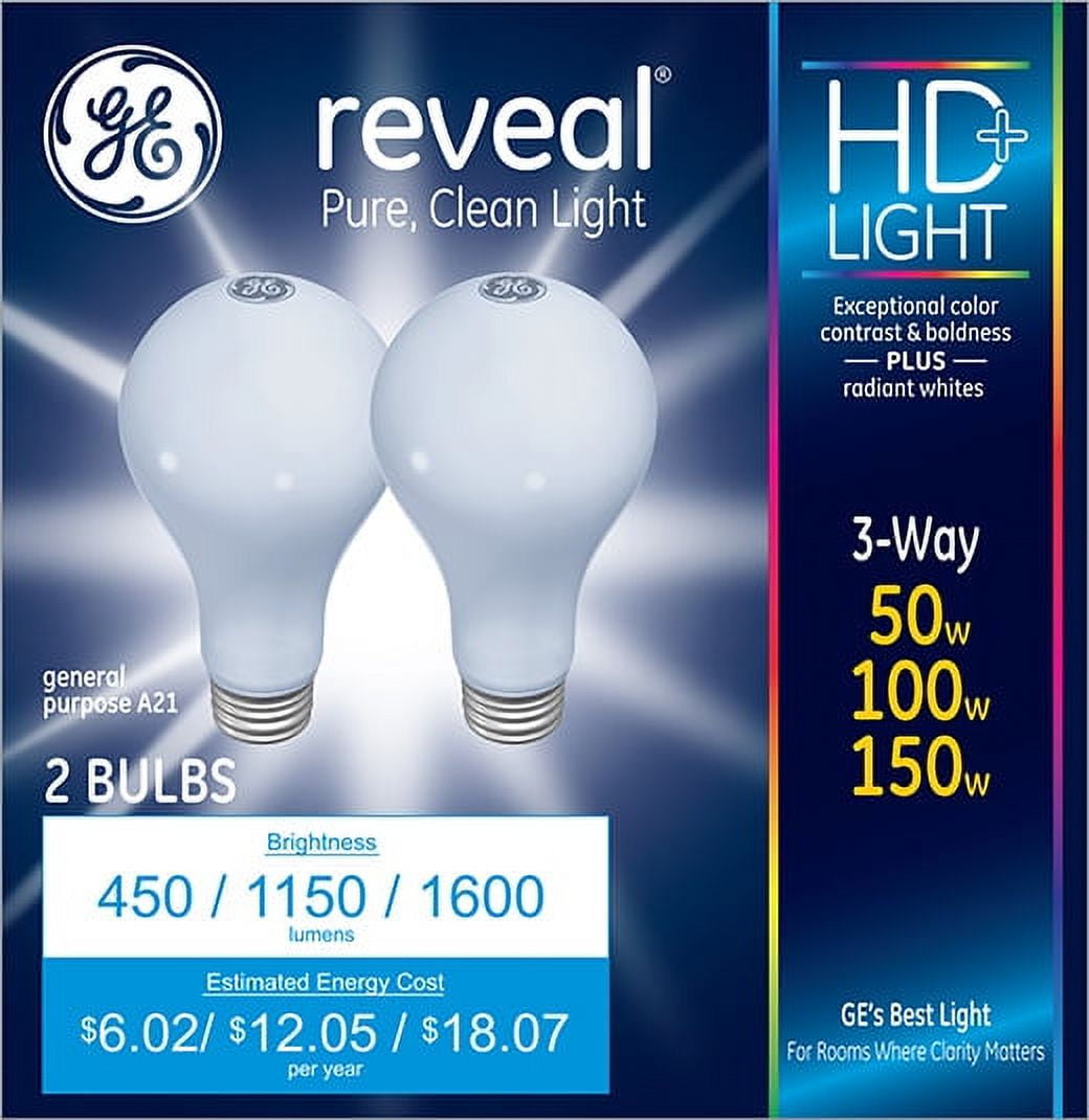 GE Reveal HD+ Color-Enhancing 3-Way 50-100-150W Incandescent A21 Light ...