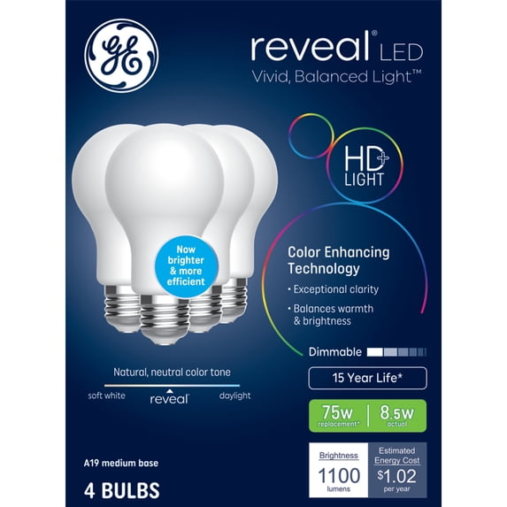 General Led GE Reveal HD+ LED 75 Watt Replacement, Reveal, A19 General Purpose ...