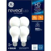 GE Reveal HD+ LED Light Bulbs, 40 Watts, A19 Bulbs, Medium Base, Frosted Finish, 4pk