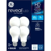 GE Reveal HD+ LED Light Bulbs, 60 Watt, A19 Bulbs, Medium Base, 4pk