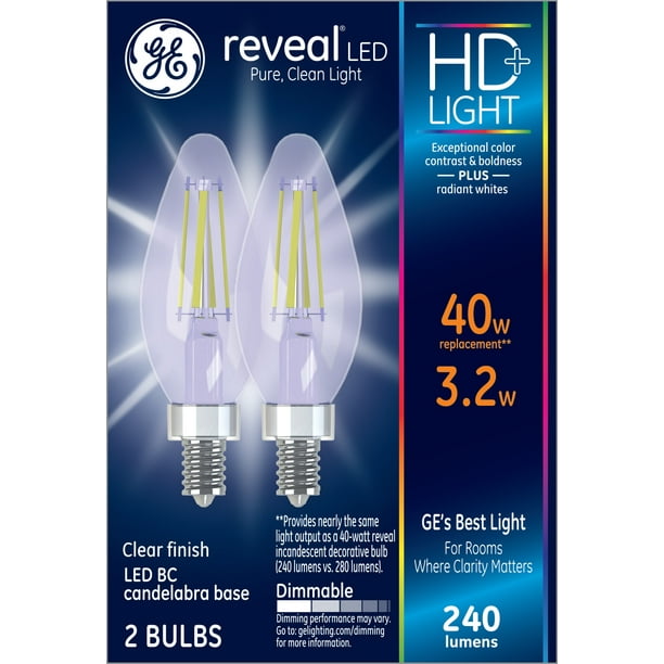 GE Reveal LED Decorative Light Bulbs, 40 watts Eqv, Candelabra Base