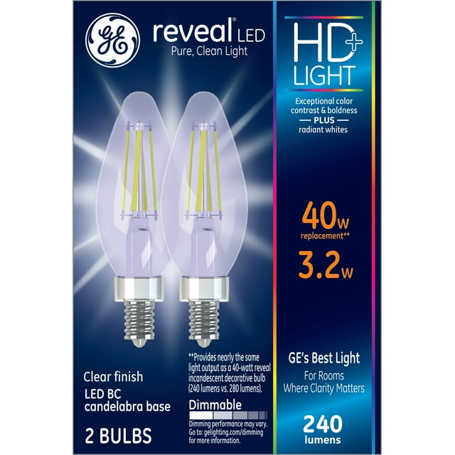 GE Reveal LED Decorative Light Bulbs, 40 watts Eqv, Candelabra Base