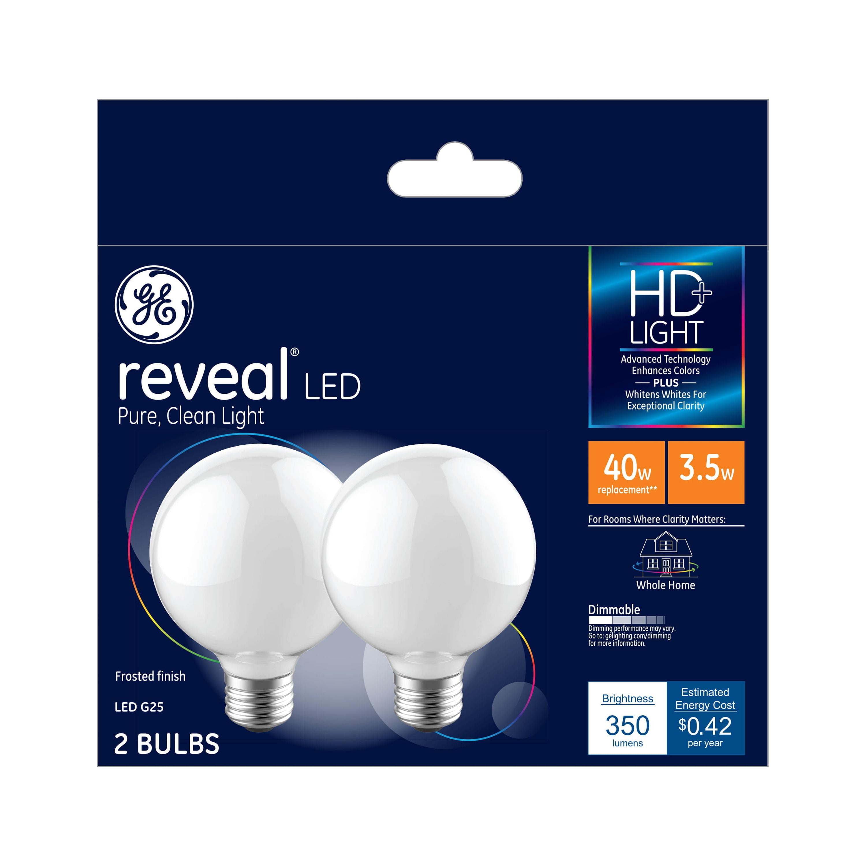 GE Reveal LED Globe Light Bulbs, 40 Watt Eqv, G25 Globe Bulbs, Medium