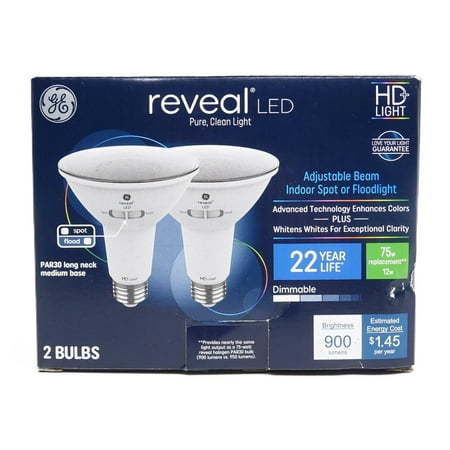 GE Reveal LED HD+ Light Adjustable Beam Indoor Spot or Floodlight PAR30, 2 Bulbs